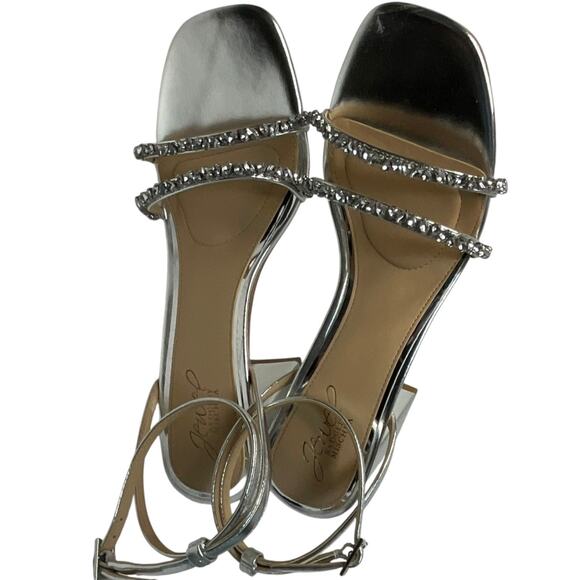 Jewel Badgley Mischka Women's Nella Block Heel Dress Sandals Silver Size 9 - Picture 4 of 5